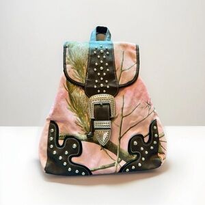 Realtree Pink Camo Bling Rhinestone Backpack & Wallet Buckle Studded Y2K 2000s